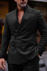 Double Breasted Six-Button Tailored Fit 2-Piece Suit For Men In Solid Colors