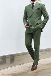 Double-Breasted Six-Button Tailored Fit Wedding Suit For Men 2-Piece Set