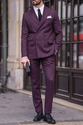 Double-Breasted Six-Button Tailored Men's Wedding Suit In Solid Colors