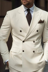 Double Breasted Six-Button Tailored Suit For Men In Solid Colors