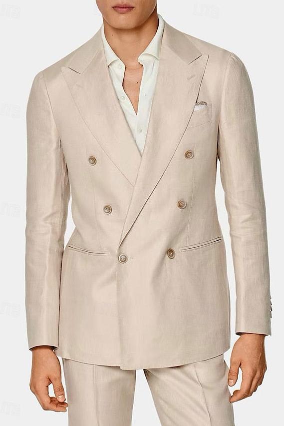 Double-Breasted Six-Button Two-Piece Wedding Suit For Men Standard Fit