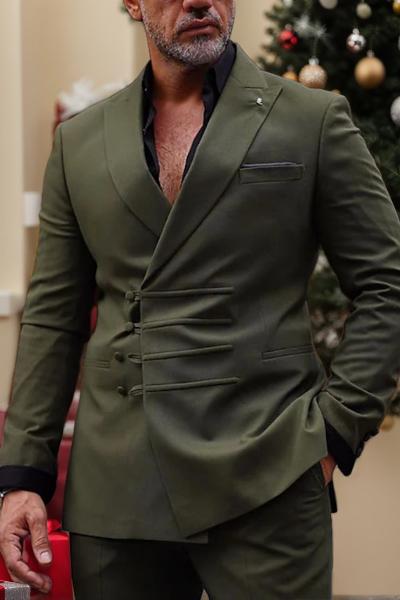 Double-Breasted Six-Button Two-Piece Wedding Suit For Men Standard Fit