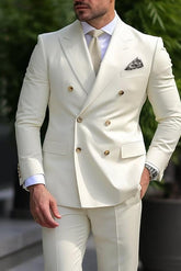 Double-Breasted Six-Button Two-Piece Wedding Suit For Men Standard Fit