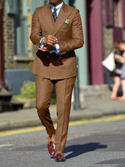 Double-Breasted Six-Button Two-Piece Wedding Suits For Men In Solid Colors