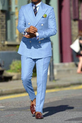 Double-Breasted Six-Button Two-Piece Wedding Suits For Men In Solid Colors