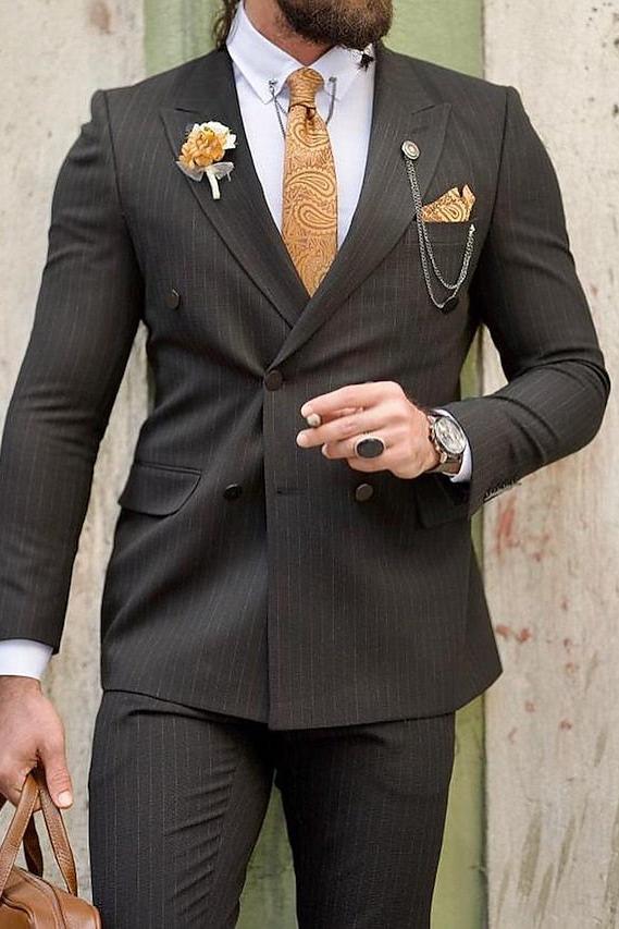 Double-Breasted Six-Button Wedding Suit For Men Standard Fit 2-Piece Set