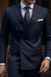 Double-Breasted Six-Button Wedding Suit For Men Tailored Fit 2-Piece Set