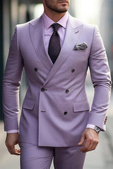 Double-Breasted Six-Button Wedding Suit For Men Tailored Fit 2-Piece Set