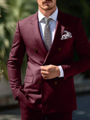 Double Breasted Six-Button Wedding Suit Set For Men Tailored Fit