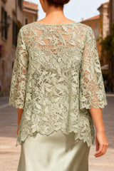 Dreamyannie Dusty Sage Satin Bateau Neck Ankle Length Mother Of The Bride Dress With Sleeves