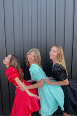 Dressystars A-Line Black Homecoming Dress V-neck Short Prom Dress with Puff Sleeves