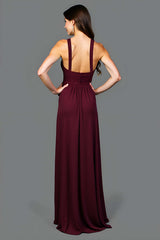 Dressystars A Line Cabernet Backless Ruched Long Formal Dress