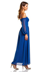 Dressystars A Line Chiffon Royal Blue Wedding Guest Dress Long Formal Dress With Long Sleeves