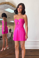 Dressystars A-Line Fuchsia Homecoming Dress Strapless Pleated Short Prom Dress