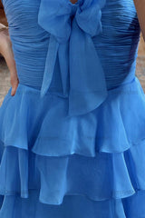 Dressystars A Line Homecoming Dresses Blue Tulle Sweetheart Tiered Cocktail Dresses