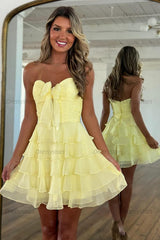 Dressystars A Line Homecoming Dresses Blue Tulle Sweetheart Tiered Cocktail Dresses