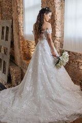 Dressystars A Line Lace Off The Shoulder Sleeveless White Wedding Dress Bridal Gown With Appliques