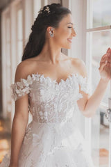 Dressystars A Line Lace Off The Shoulder Sleeveless White Wedding Dress Bridal Gown With Appliques