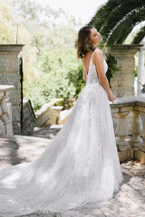 Dressystars A Line Lace Scoop Sleeveless White Wedding Dress Bridal Gown With Appliques