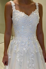 Dressystars A Line Lace Sweetheart Sleeveless White Wedding Dress Bridal Gown With Appliques
