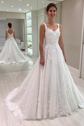 Dressystars A Line Lace Sweetheart Sleeveless White Wedding Dress Bridal Gown With Appliques