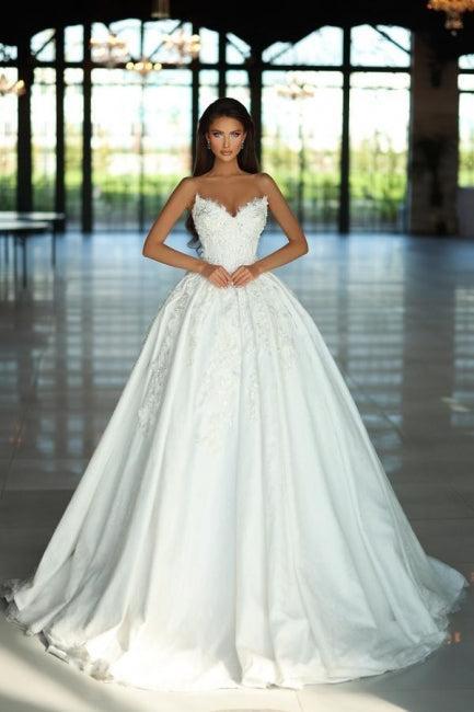 Dressystars A Line Lace V Neck Sleeveless White Wedding Dress Bridal Gown With Appliques