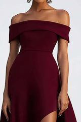 Dressystars A Line Off The Shoulder Burgundy Wedding Guest Dress High-Low Formal Dress