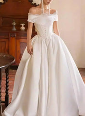 Dressystars A Line Off the Shoulder Sleeveless Sweep Train Wedding Dress