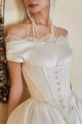 Dressystars A Line Off the Shoulder Sleeveless Sweep Train Wedding Dress