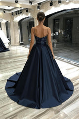 Dressystars A Line Prom Dress Spaghetti Straps Sleeveless Satin Formal Dress