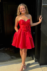 Dressystars A-Line Red Homecoming Dress Sweetheart Satin Short Prom Dress with Bow