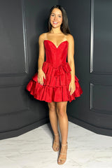 Dressystars A-Line Red Homecoming Dress Sweetheart Tiered Corset Short Prom Dress