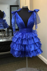 Dressystars A Line Royal Blue Homecoming Dress Short Prom Dress With Ruffles