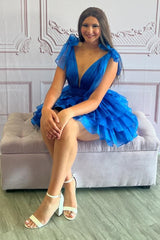 Dressystars A Line Royal Blue Homecoming Dress Short Prom Dress With Ruffles