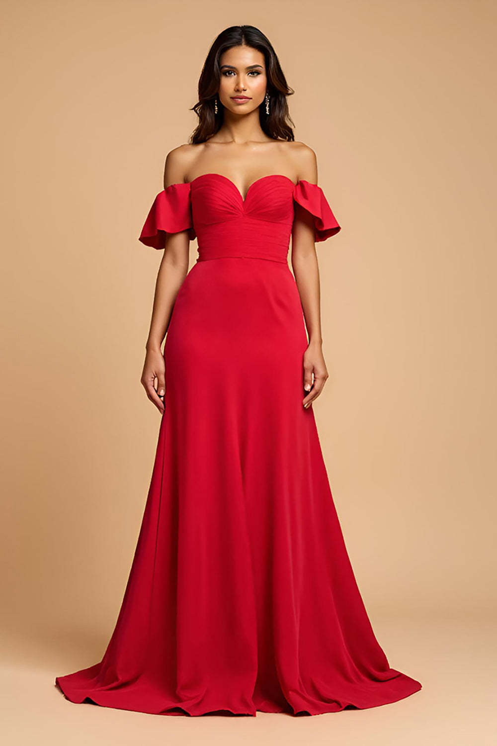 Dressystars A Line Satin Sweetheart Red Wedding Guest Dress Long Formal Dress