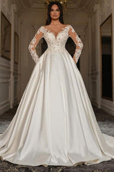 Dressystars A Line Sleeve White Wedding Dress Beaded Lace Up Lace Ball Gown Bridal Gown With Pearls