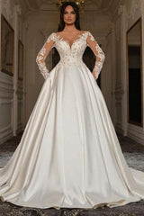 Dressystars A Line Sleeve White Wedding Dress Beaded Lace Up Lace Ball Gown Bridal Gown With Pearls