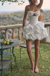 Dressystars A Line Sleeveless Short Mini Matte Satin Wedding Dress with Bow