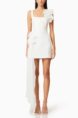 Dressystars A Line Square Neckline Sleeveless Short Mini Satin Tulle Wedding Dress with Side Drape