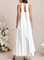 Dressystars A Line Strapless Sleeveless Floor Length Chiffon Elastic Satin Wedding Dress