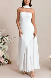 Dressystars A Line Strapless Sleeveless Floor Length Chiffon Elastic Satin Wedding Dress