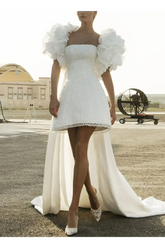 Dressystars A Line Sweetheart Sleeveless Short Mini Detachable Taffeta Wedding Dress with Beading