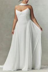Dressystars A Line Sweetheart Sleeveless Sweep Train Chiffon Wedding Dress with Pleats