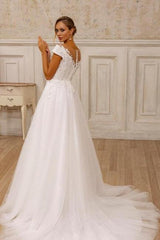 Dressystars A Line Tulle Lace V Neck Sleeveless White Wedding Dress Bridal Gown With Appliques