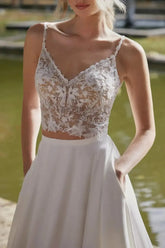 Dressystars A Line V Neck Sleeveless Sweep Train Wedding Dress