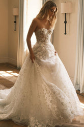 Dressystars A Line Wedding Dress Lace Sweetheart Strapless Bridal Gown