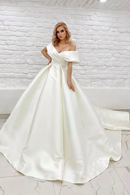 Dressystars A Line Wedding Dress Off The Shoulder Ivory Sleeveless Bridal Gown