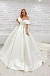 Dressystars A Line Wedding Dress Off The Shoulder Ivory Sleeveless Bridal Gown