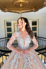 Dressystars A Line Wedding Dress Tulle Lace V Neck Sleeve Bridal Gown With Appliques Ruffles
