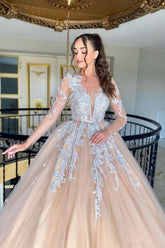Dressystars A Line Wedding Dress Tulle Lace V Neck Sleeve Bridal Gown With Appliques Ruffles